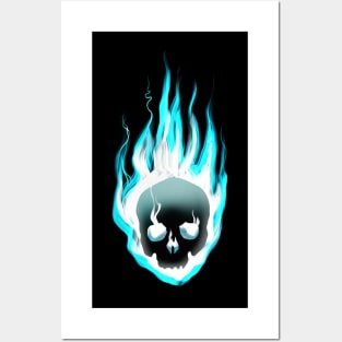 Blue flaming skull Posters and Art